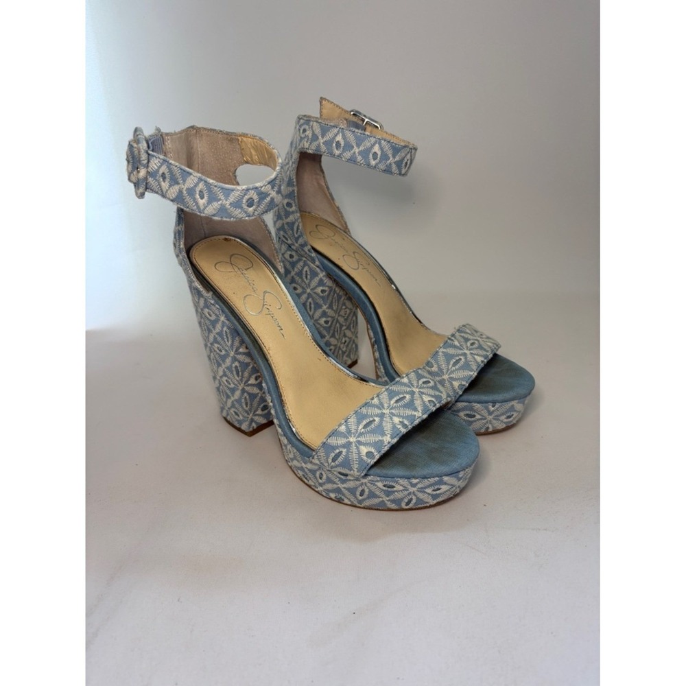 Jessica Simpson Caiya Blue Floral Jacquard Platform Heels Size 8.5